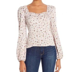 WAYF Daisy Print Light Pink Corset Top Long Sleeve Blouse Size Medium